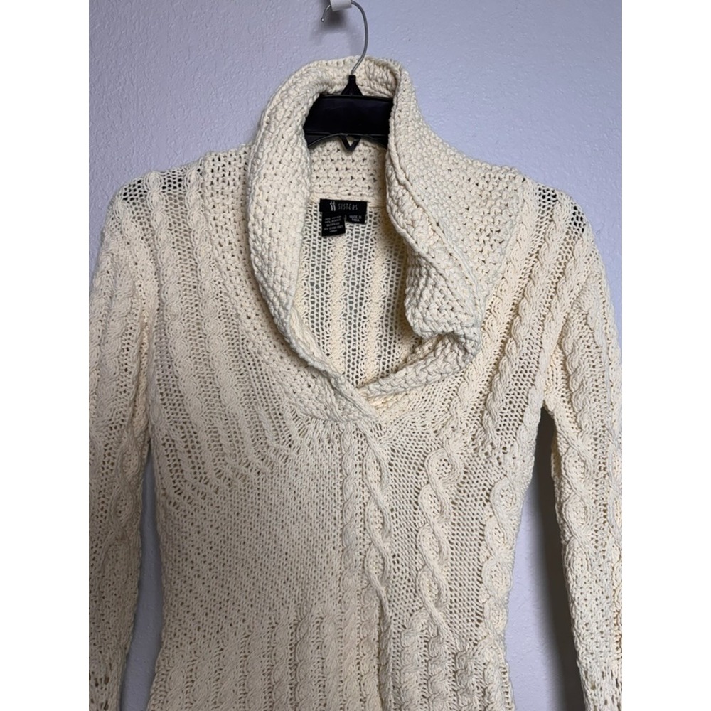 Sisters Sweater‎ Women's L Beige Cable Knit Cottagecore Rory Gilmore Bella Swan - Picture 6 of 8